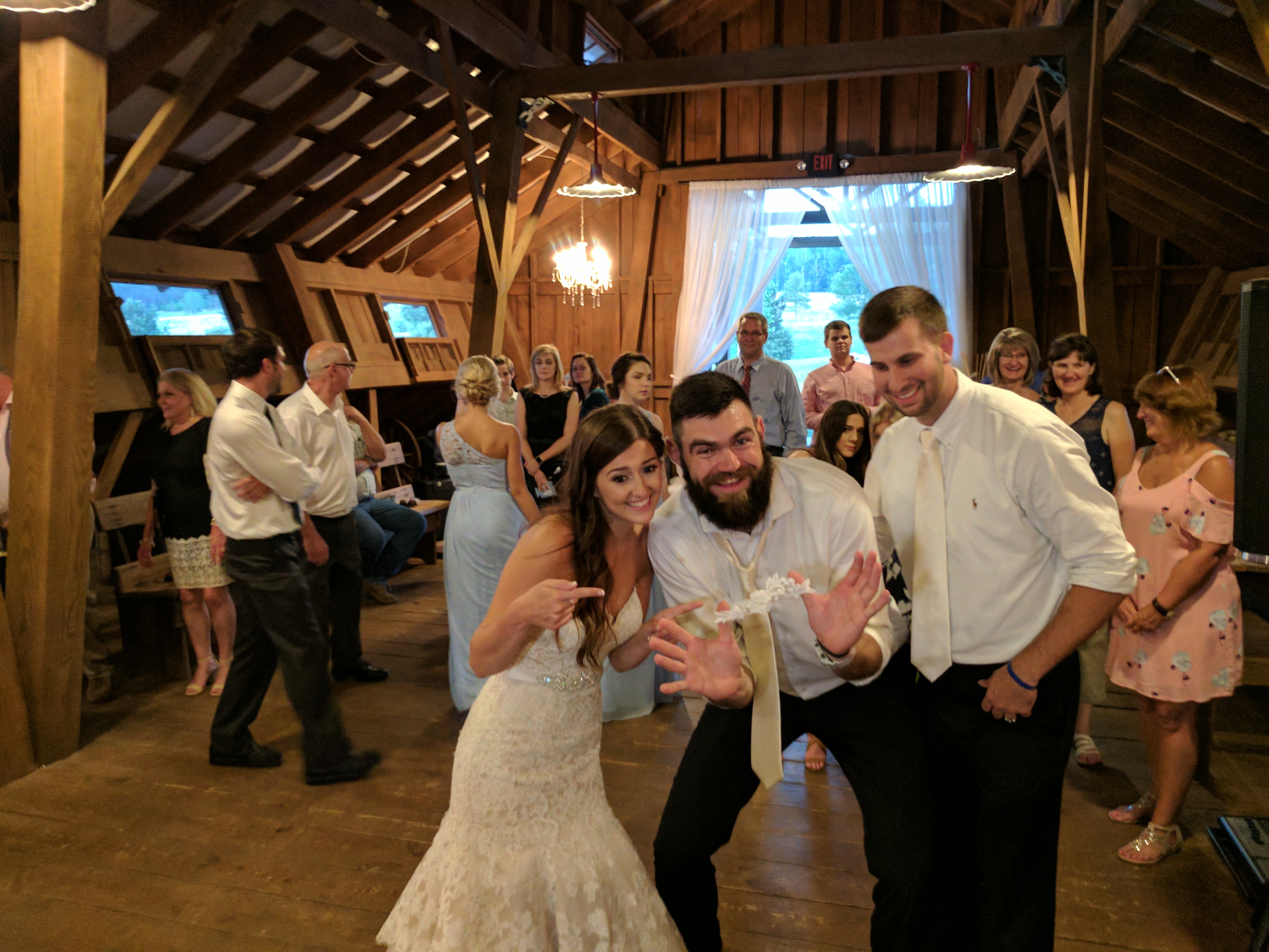 Wedding guests dancing together